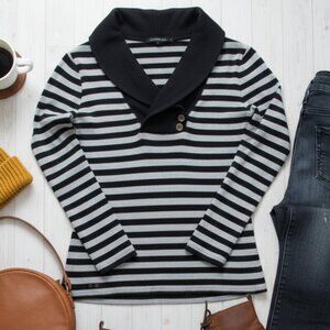 Converse One Star Striped Shawl Neck Waffle Knit Top - Small